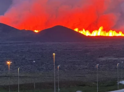 iceland volcano erupts spewing lava